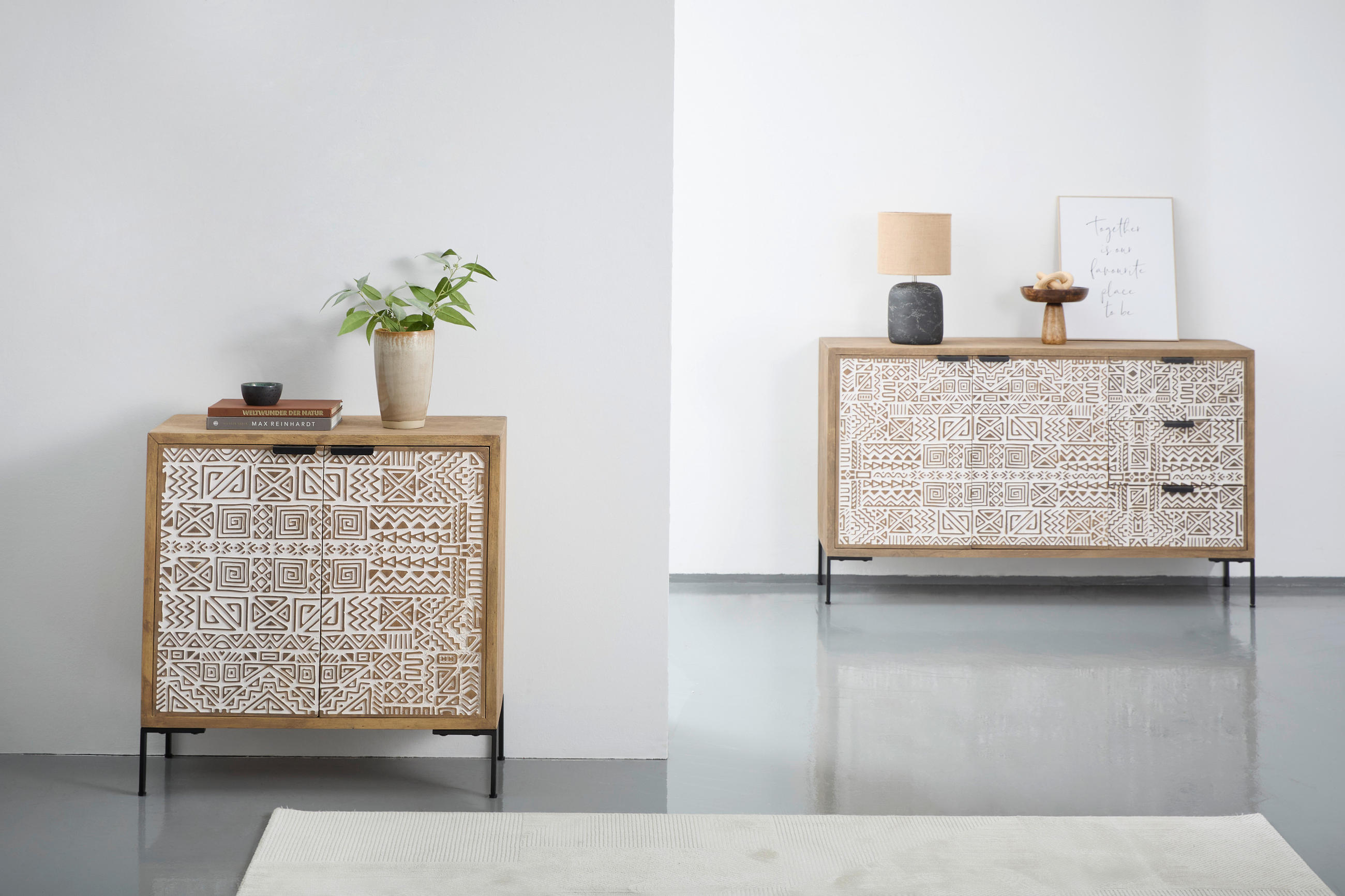 KOMMODE  in 85/85/40 cm  - Schwarz/Weiß, Natur, Holz/Metall (85/85/40cm) - Livetastic