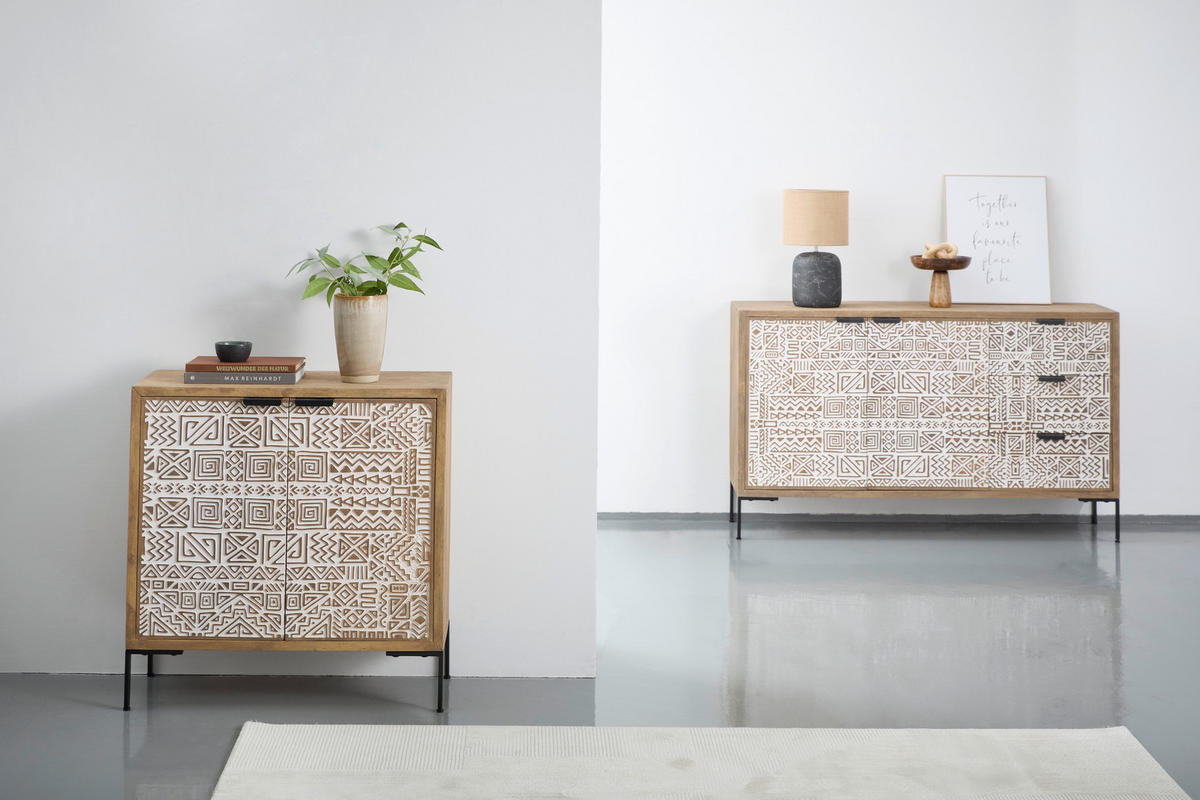 SIDEBOARD  in 145/85/40 cm  - Schwarz/Weiß, Natur, Holz/Metall (145/85/40cm) - Livetastic
