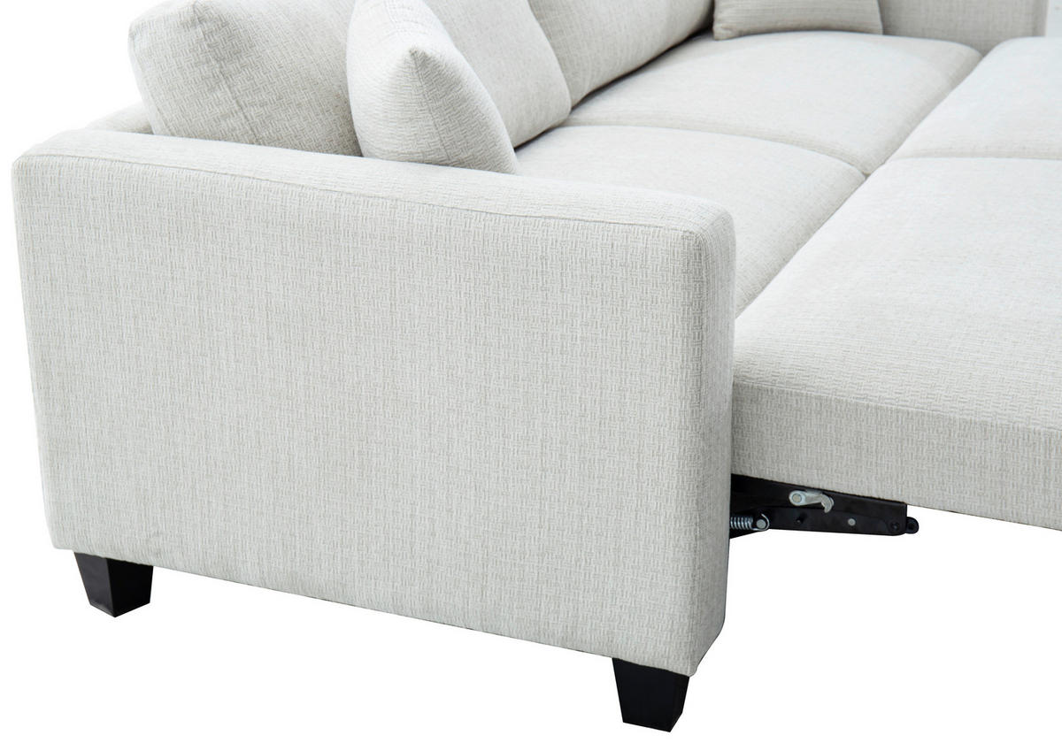 SCHLAFSOFA NOLA in Leinenoptik Beige  - Beige/Schwarz, Design, Holz/Textil (220,5/86/96cm) - Livetastic