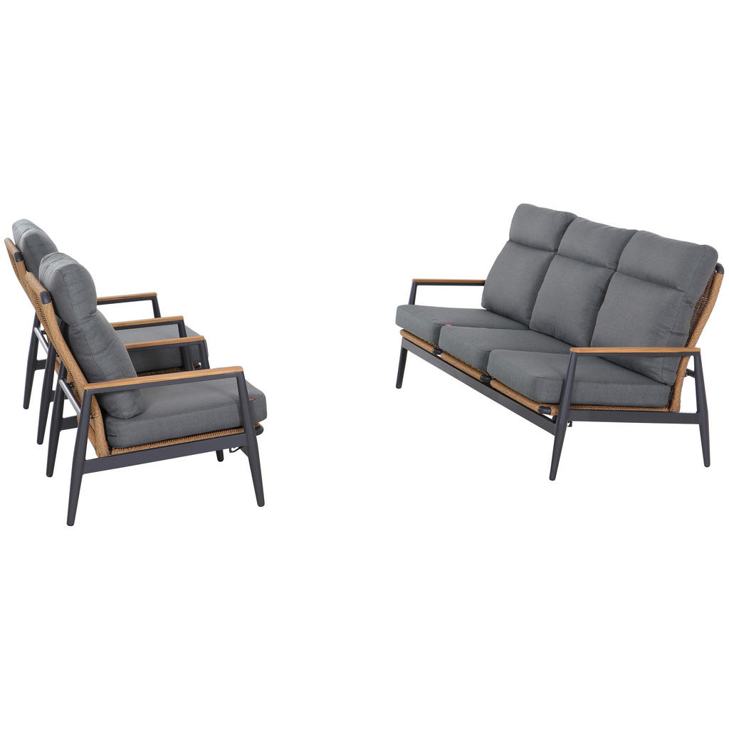 Thumbnail - Siena Garden Loungegarnitur, Anthrazit, Grau, Teak, Holz, Metall, 3-teilig, Teakholz, einzeln stellbar, rund, Rückenlehn...