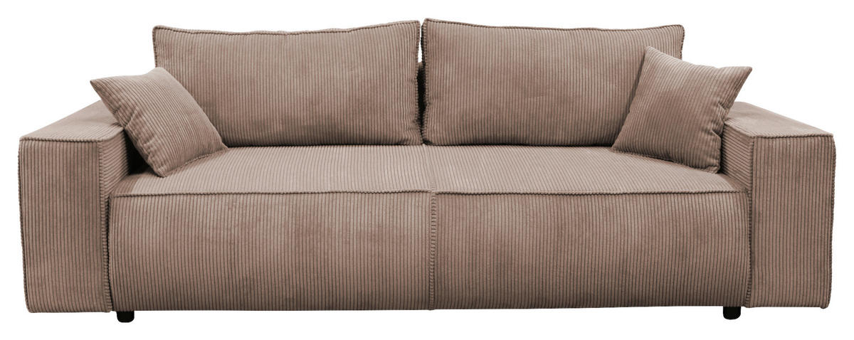 SCHLAFSOFA LOFT Cord Rosa  inkl. Zierkissen, Rückenkissen, Bettkasten  - Schwarz/Rosa, Design, Kunststoff/Textil (255/90/97cm) - MID.YOU