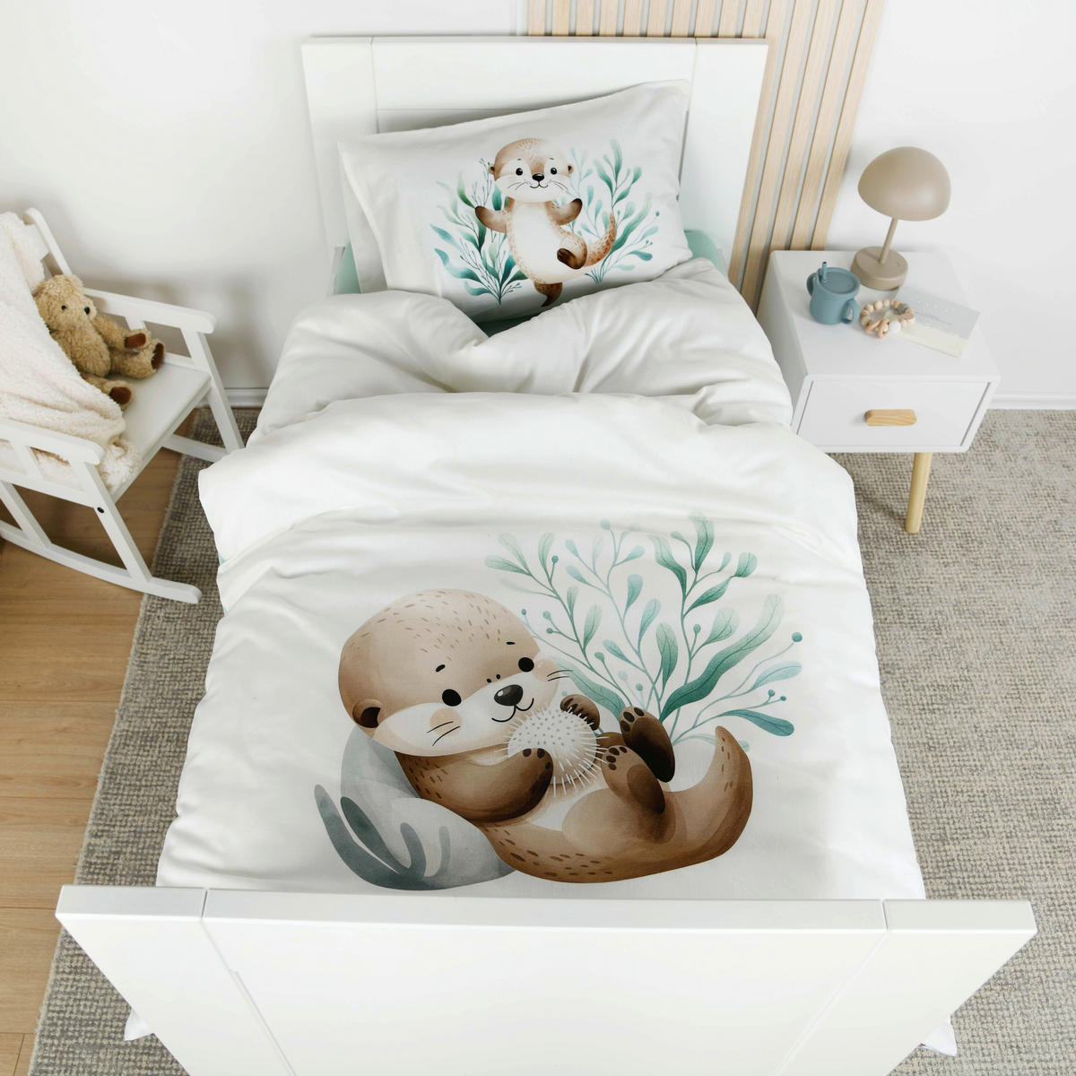 BABYBETTWÄSCHE Schnuffel Otter Renforcé 100/135 cm  - Salbeigrün/Beigebraun, Basics, Textil (100/135cm) - baby best