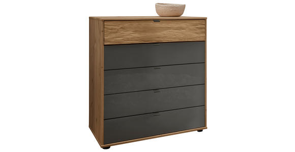 KOMMODE  in 80/86/49 cm  - Schieferfarben/Eiche Bianco, Design, Glas/Holz (80/86/49cm) - Dieter Knoll