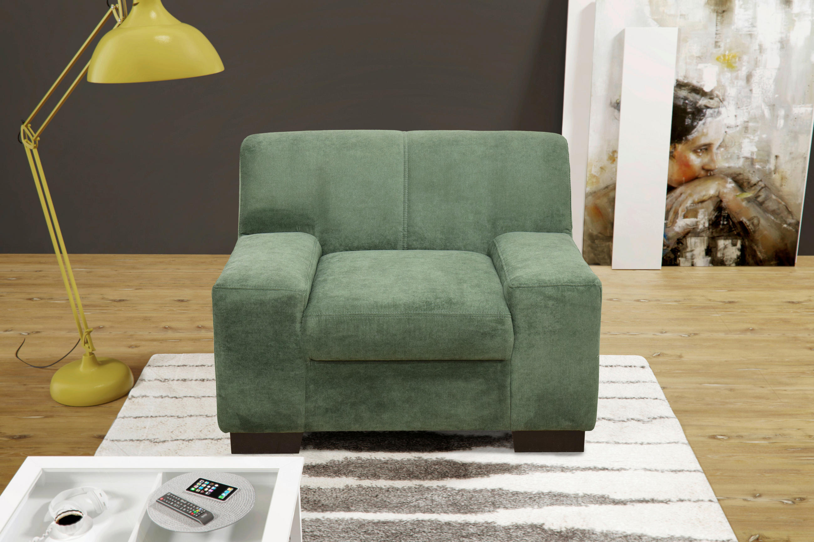 SESSEL Mikrofaser Grün    - Wengefarben/Grün, Design, Holz/Textil (101/74/85cm) - MID.YOU