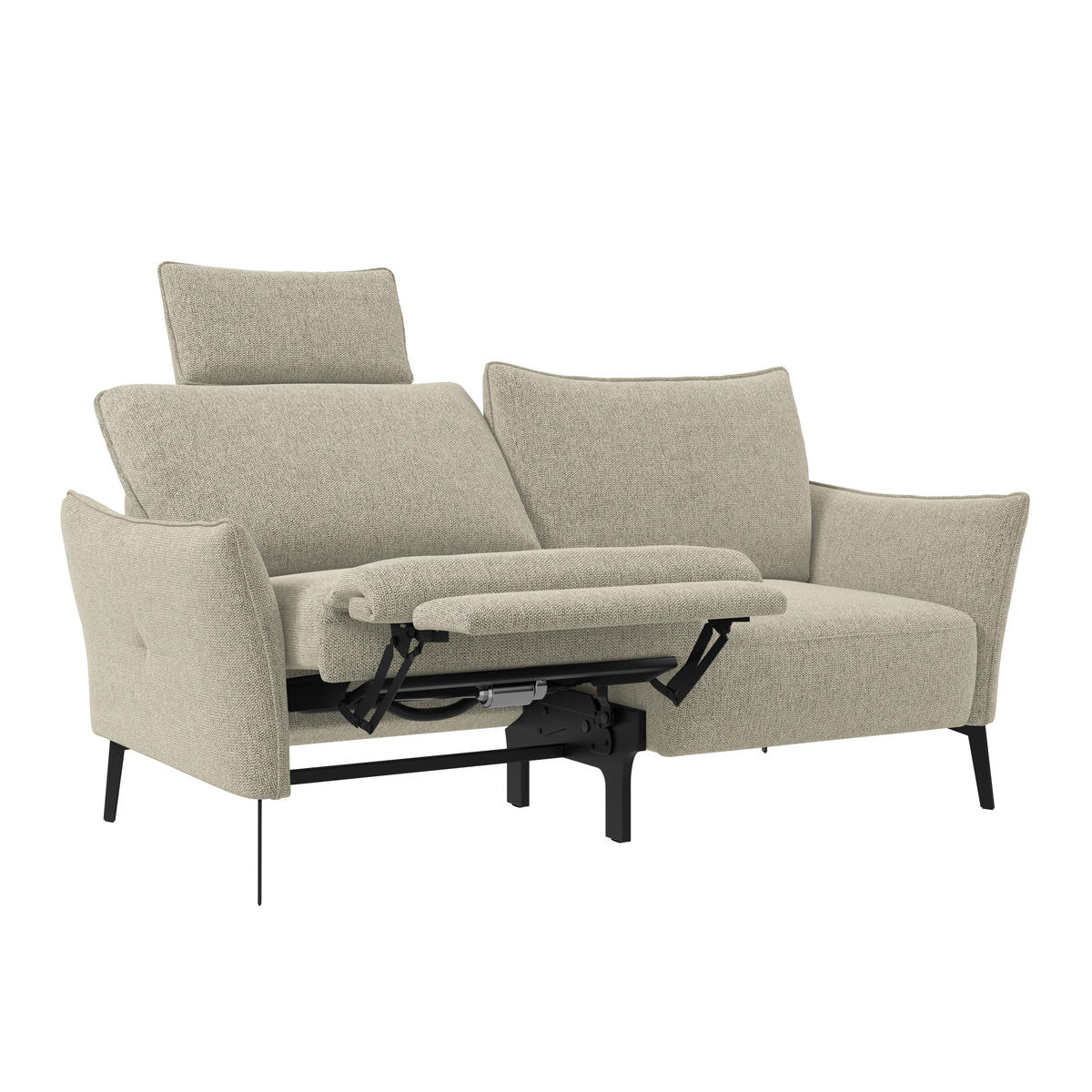 3-SITZER-SOFA Chenille Beige  - Beige/Schwarz, Konventionell, Textil/Metall (184/90/92cm) - Elegando