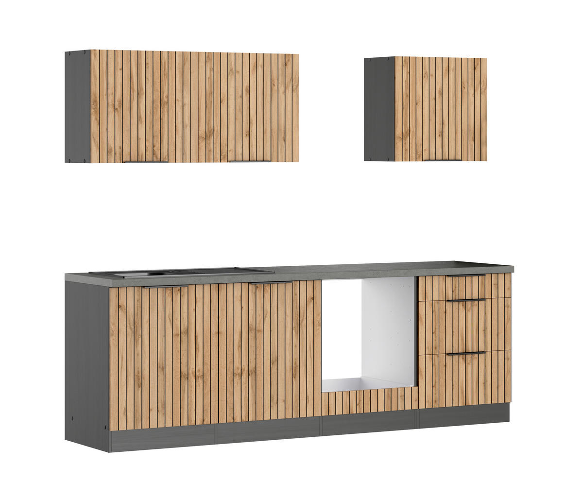 KÜCHENLEERBLOCK 240 cm   in Graphitfarben, Eiche Wotan  - Schieferfarben/Eiche Wotan, Basics, Holzwerkstoff/Metall (240cm) - Held