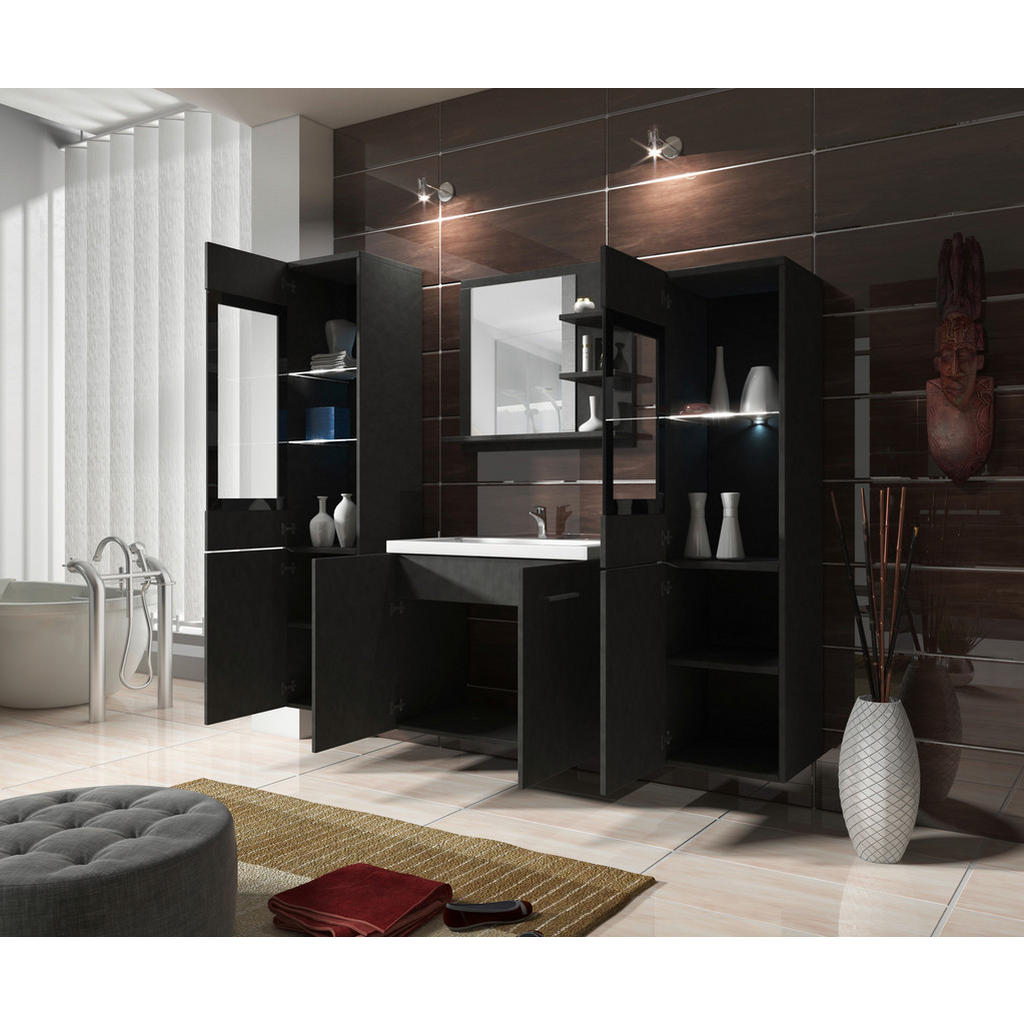 Thumbnail - P & B Badezimmer, Anthrazit, Kunststoff, 5-teilig, 7 Fächer, 120 cm, Fsc, Spiegel mit Ablage, Badezimmer, Badmöbelsets &...