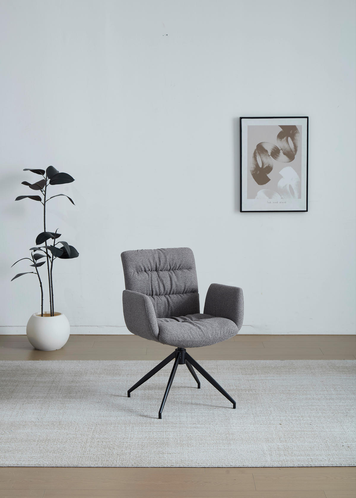 ARMLEHNSTUHL  Sitzfläche 360° drehbar Leinenoptik  Schwarz, Cappuccino  - Schwarz/Cappuccino, Design, Textil/Metall (62/86/65cm) - Dieter Knoll