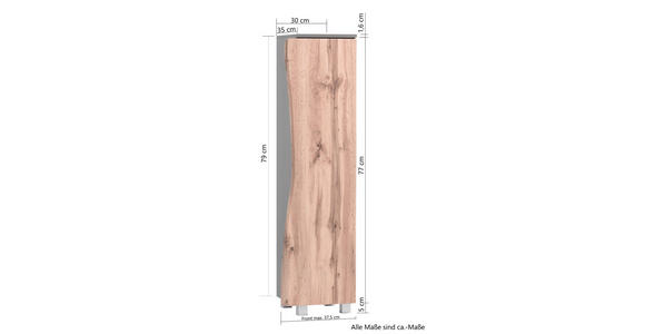 MIDISCHRANK 30/130/35 cm  - Eiche Wotan/Silberfarben, Natur, Holzwerkstoff/Kunststoff (30/130/35cm) - Xora