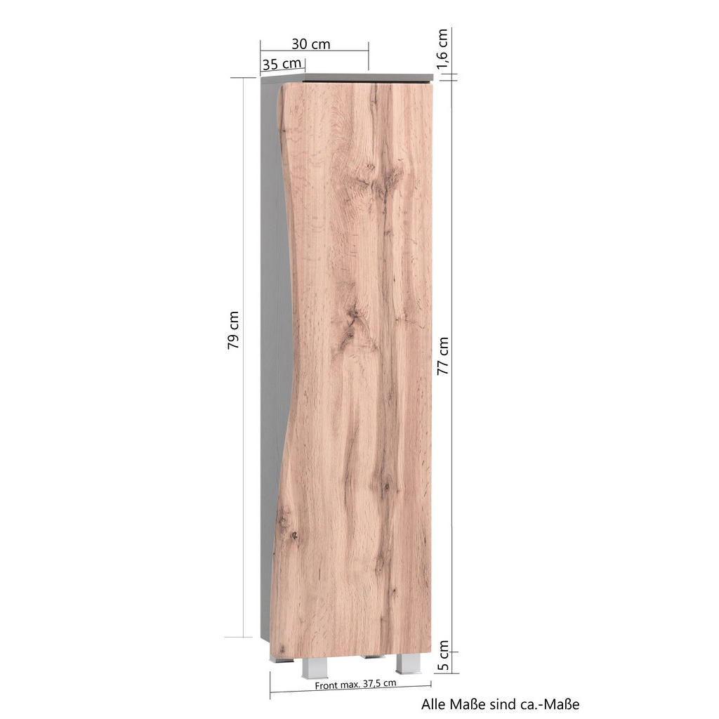 Thumbnail - Xora Midischrank Bogen, Grau, Eiche Wotan, Holzwerkstoff, 4 Fächer, 30x130x35 cm, Made in Germany, hängend, stehend, Bad...