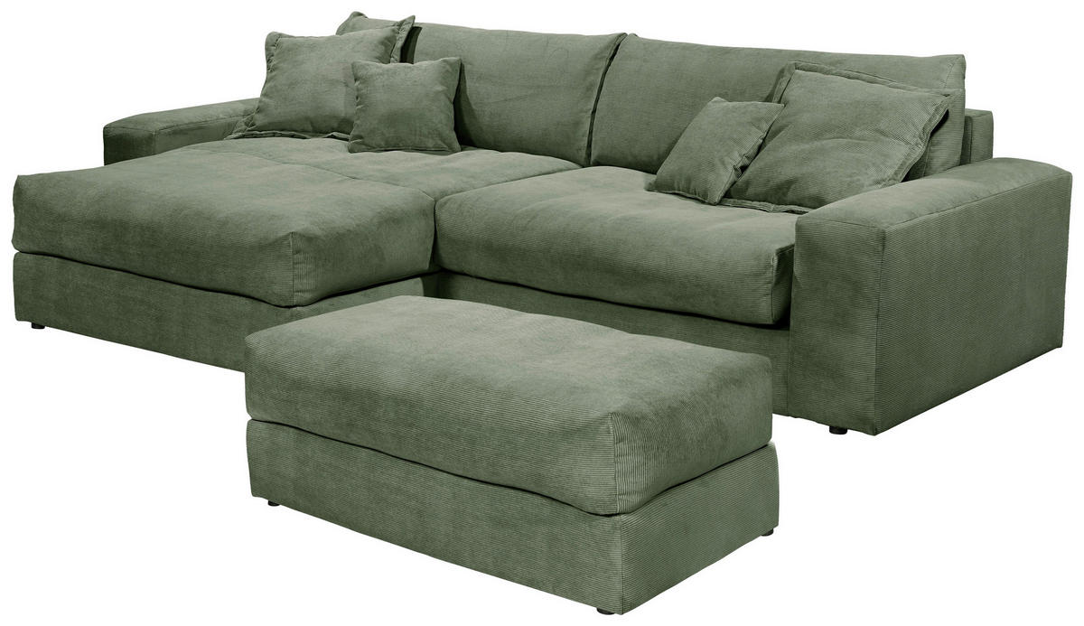 ECKSCHLAFSOFA  KAMIL Grün Cord  - Schwarz/Grün, MODERN, Kunststoff/Textil (180/297cm) - Livetastic