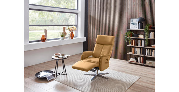 RELAXSESSEL in Leder Currygelb - Currygelb/Edelstahlfarben, Design, Leder/Metall (70/124/85cm) - Cantus