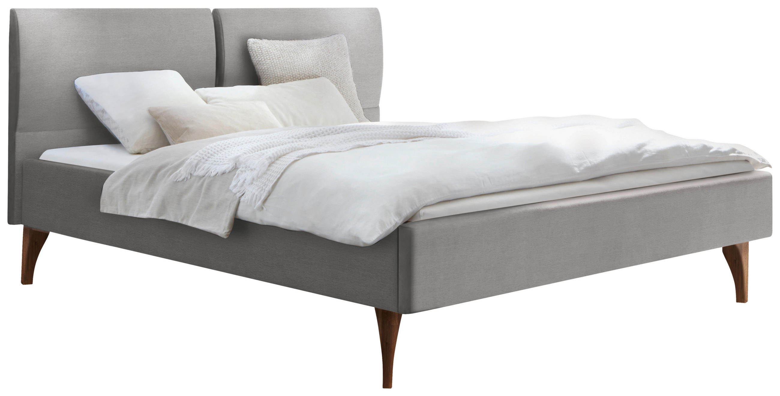 POLSTERBETT 180/200 cm,  in Grau, Nussbaumfarben, gepolstertes Kopfteil,  - Nussbaumfarben/Grau, Design, Holz/Textil (180/200cm) - Hasena