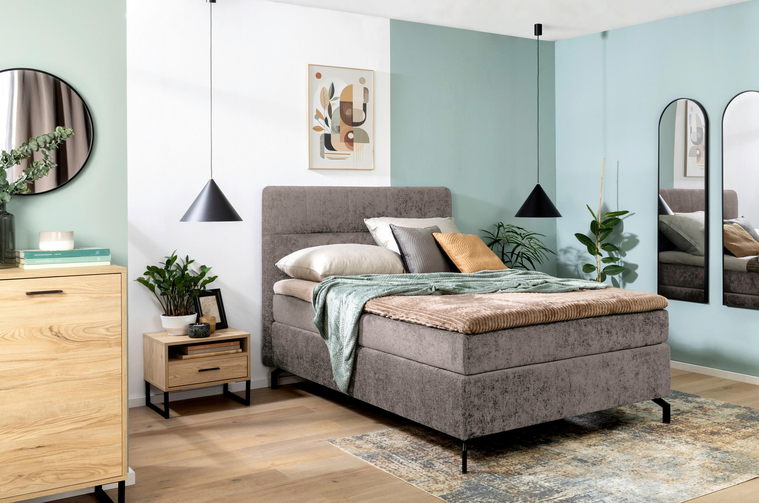 BOXSPRINGBETT 140/200 cm  in Hellbraun  - Hellbraun/Schwarz, Design, Textil/Metall (140/200cm) - Esposa