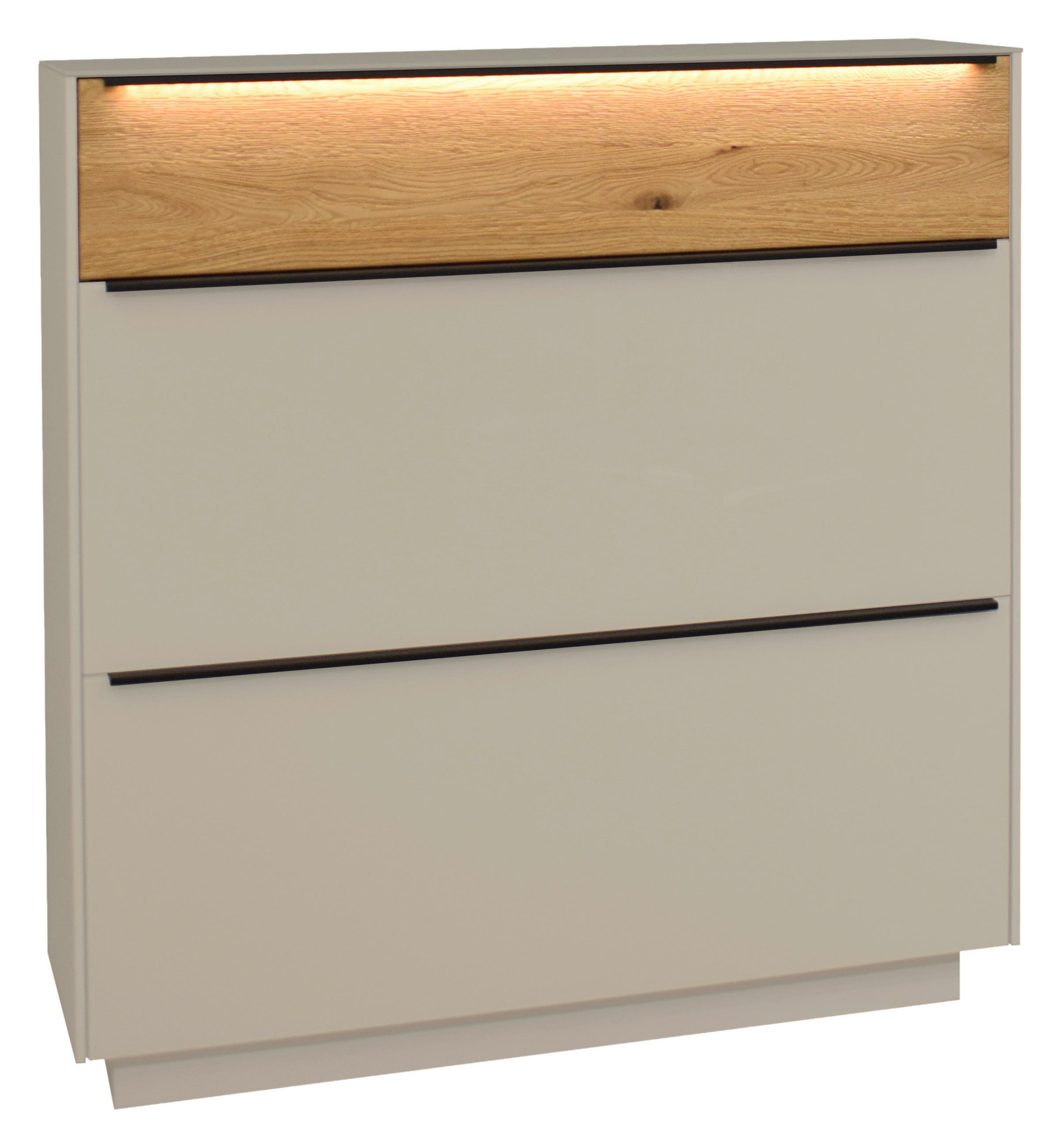 SCHUHSCHRANK Eiche massiv Eichefarben, Kaschmir  - Kaschmir/Eichefarben, Design, Glas/Holz (107/110/32cm) - Novel