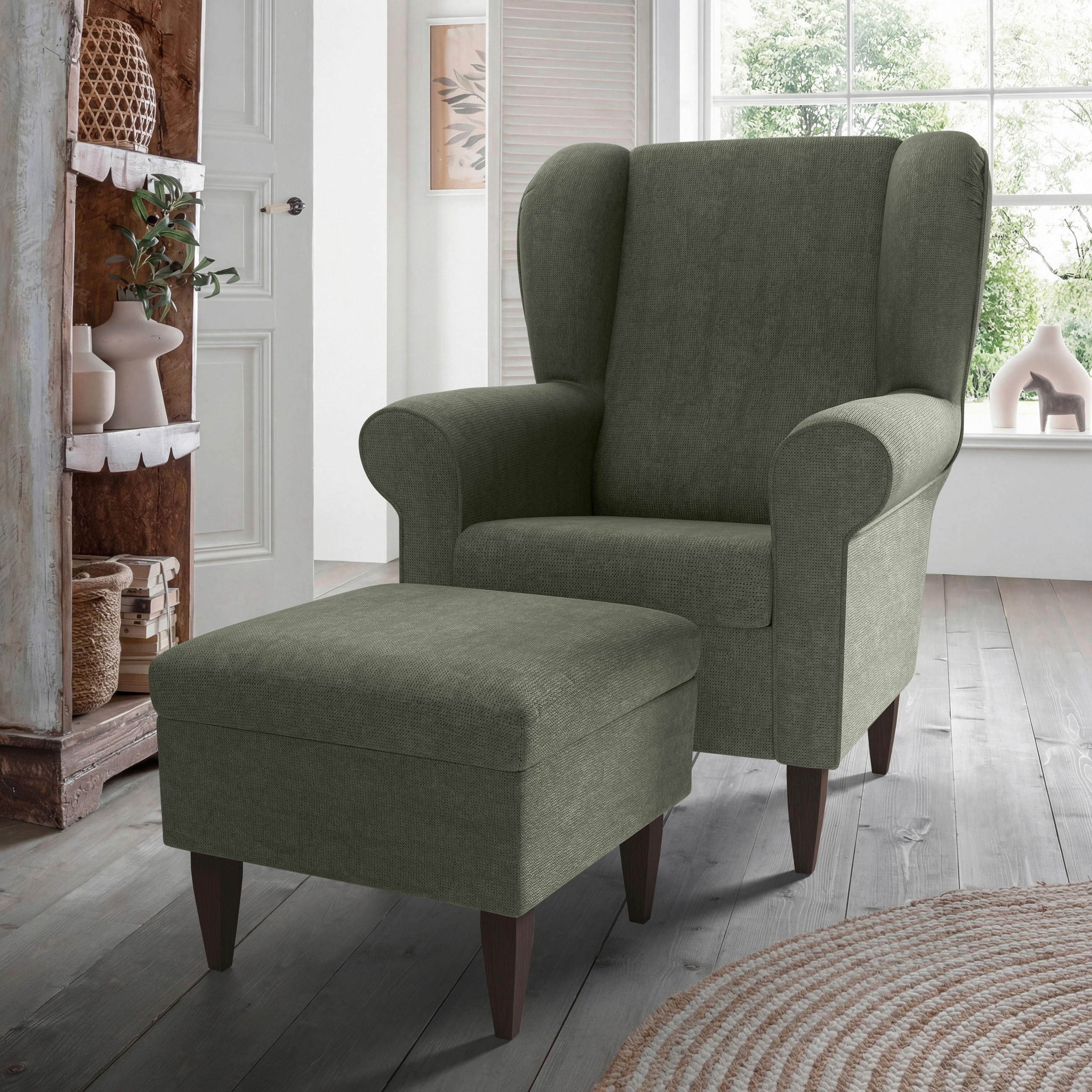 SESSELSET Chenille Dunkelgrün  - Wengefarben/Dunkelgrün, Konventionell, Holz/Textil (80/102/86cm) - Livetastic