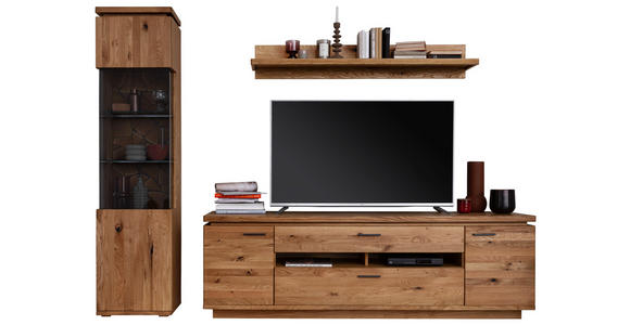 WOHNWAND 3-teilig  in Grau, Eichefarben  275/204/50 cm  - Eichefarben/Anthrazit, Natur, Glas/Holz (275/204/50cm) - Linea Natura