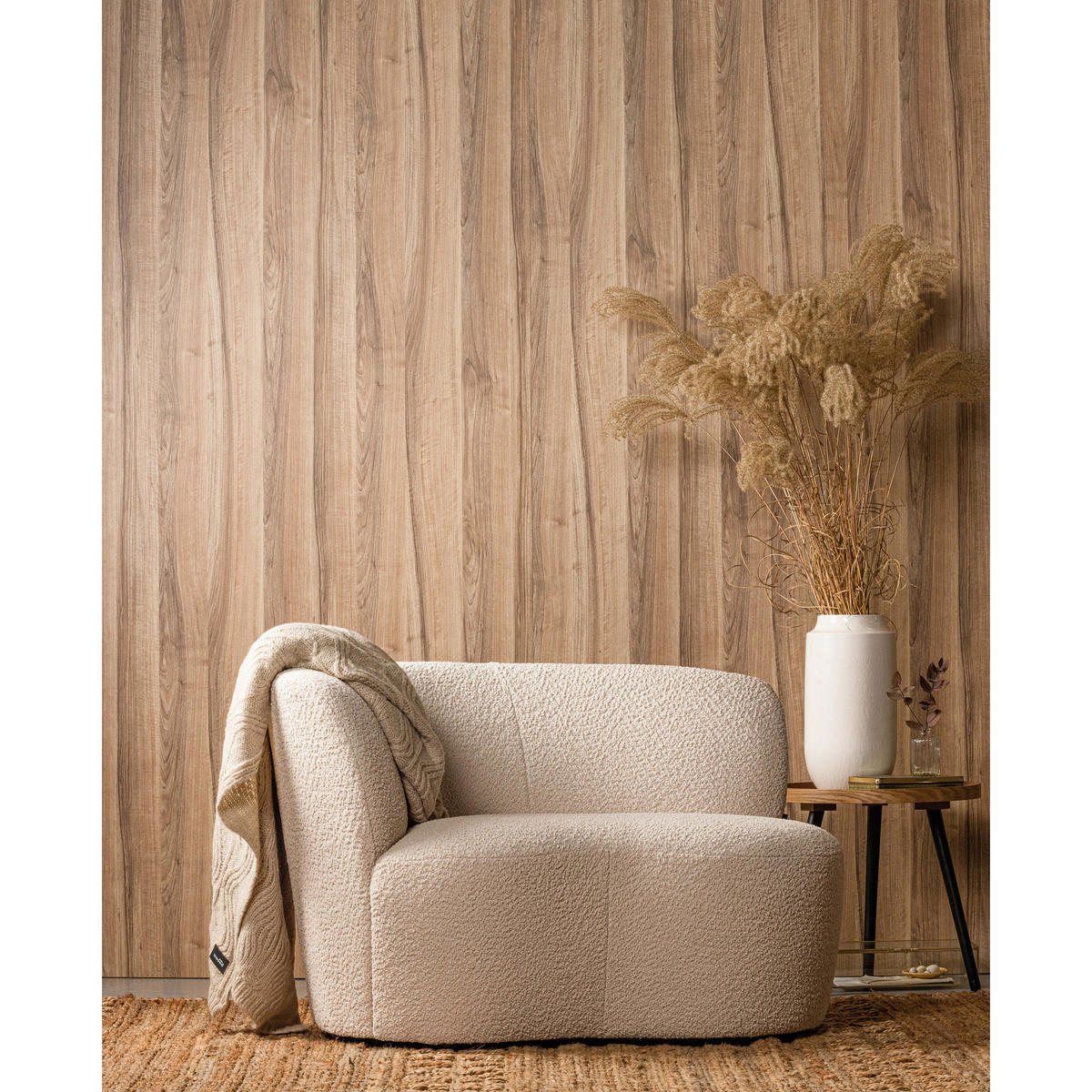 RÉCAMIERE Stone in Bouclé Creme  - Creme/Schwarz, MODERN, Kunststoff/Textil (112/73/80cm) - Livetastic