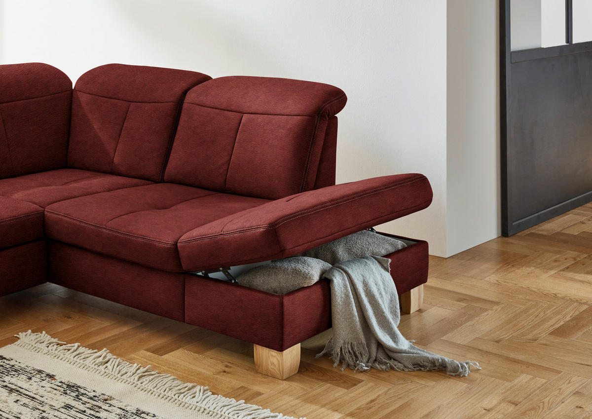 WOHNLANDSCHAFT in Mikrofaser Hellrot  - Wildeiche/Hellrot, Konventionell, Holz/Textil (185/343/243cm) - Voleo