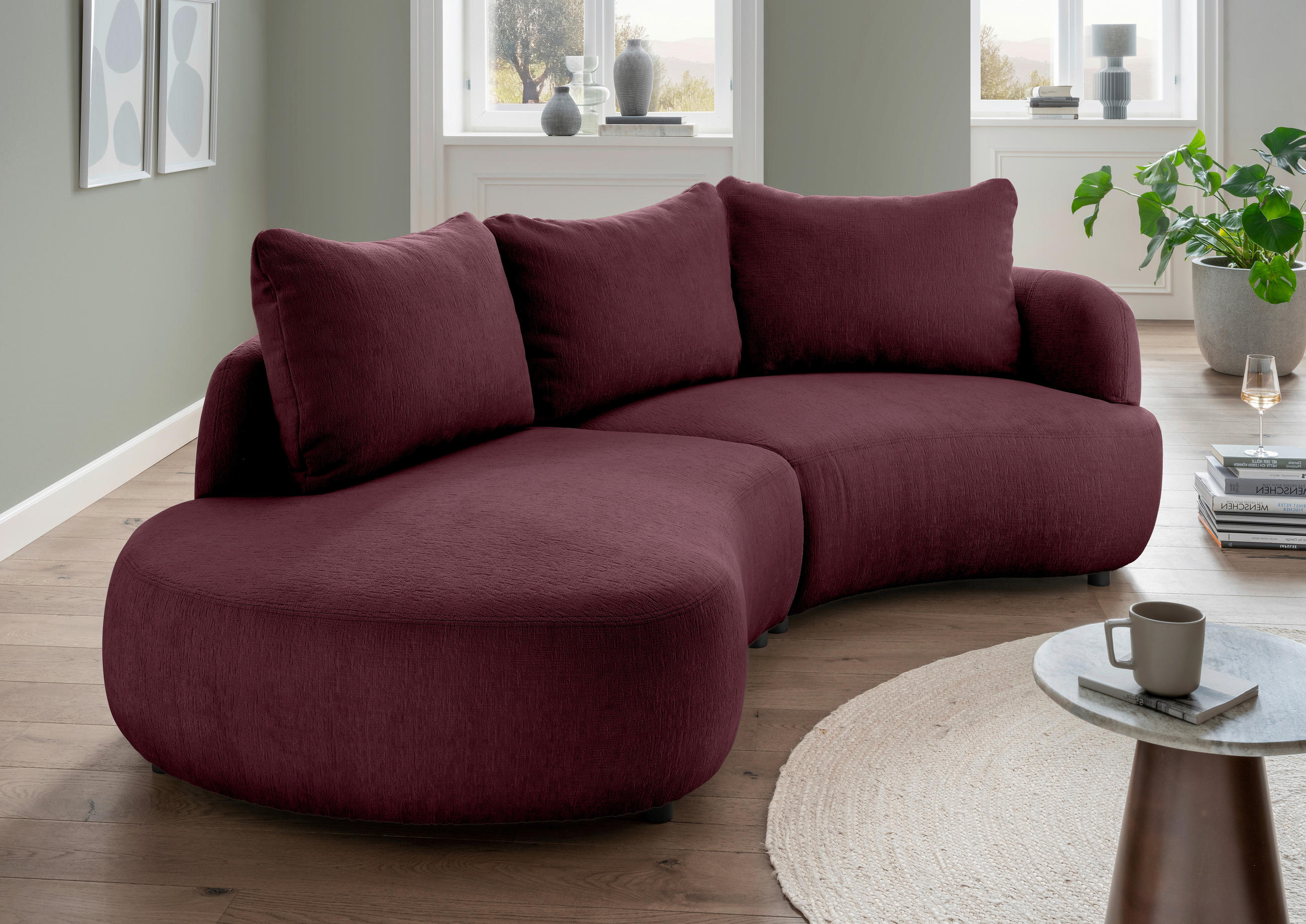 ECKSOFA in Mikrofaser Bordeaux  - Bordeaux/Schwarz, Modern, Kunststoff/Textil (250/139cm) - Livetastic