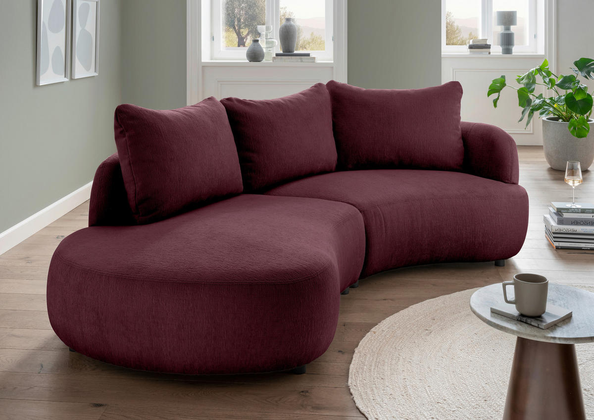 ECKSOFA in Mikrofaser Bordeaux  - Bordeaux/Schwarz, Modern, Kunststoff/Textil (250/139cm) - Livetastic