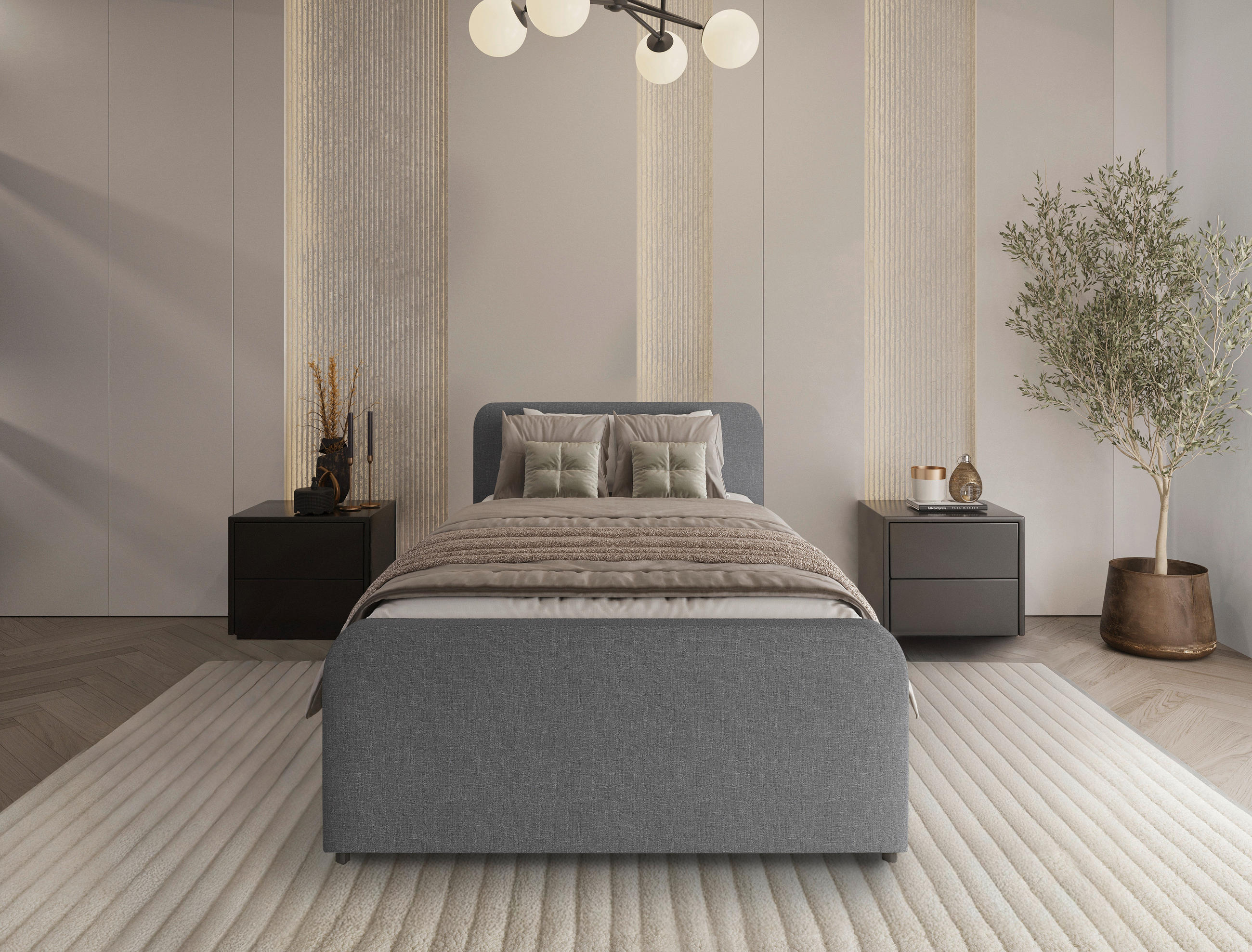 POLSTERBETT 90/200 cm  in Dunkelgrau  - Dunkelgrau/Schwarz, KONVENTIONELL, Holz/Textil (90/200cm) - Boxxx