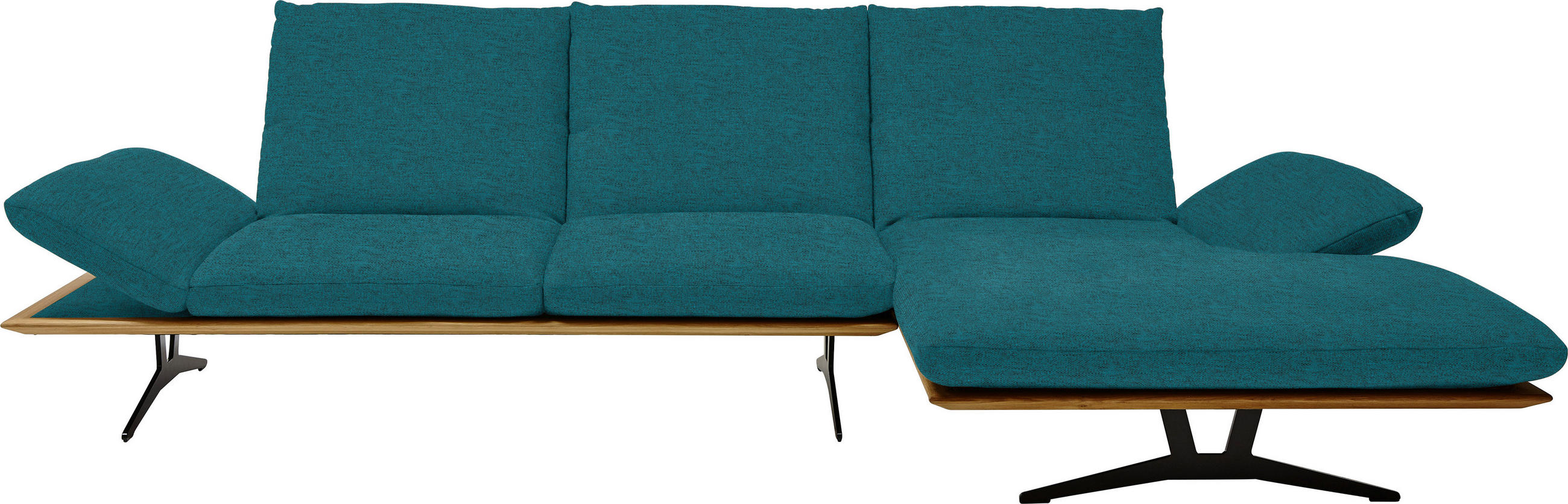 ECKSOFA in Flachgewebe Petrol  314/159 cm  - Petrol/Schwarz, Design, Holz/Textil (314/159cm) - Dieter Knoll