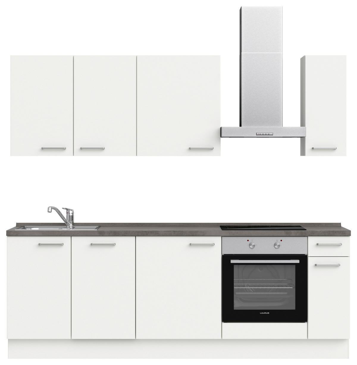 KÜCHENLEERBLOCK 240 cm   in Weiß, Schieferfarben  - Schieferfarben/Edelstahlfarben, MODERN, Holzwerkstoff/Metall (240cm) - Nobilia