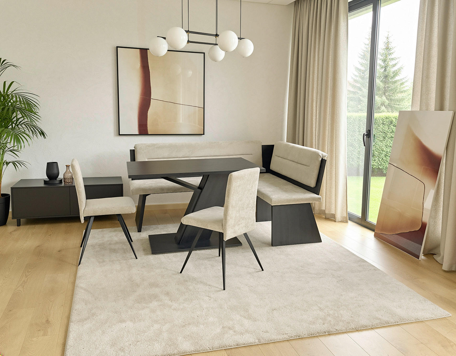 ECKBANKGRUPPE in Textil, Holzwerkstoff Anthrazit, Sandfarben  - Sandfarben/Anthrazit, MODERN, Holz/Holzwerkstoff (180/140cm) - Cantus