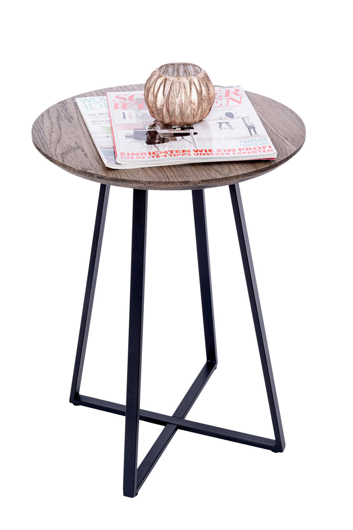 BEISTELLTISCH in Holz, Metall  - Eiche dunkel/Schwarz, Natur, Holz/Metall (40/55cm)