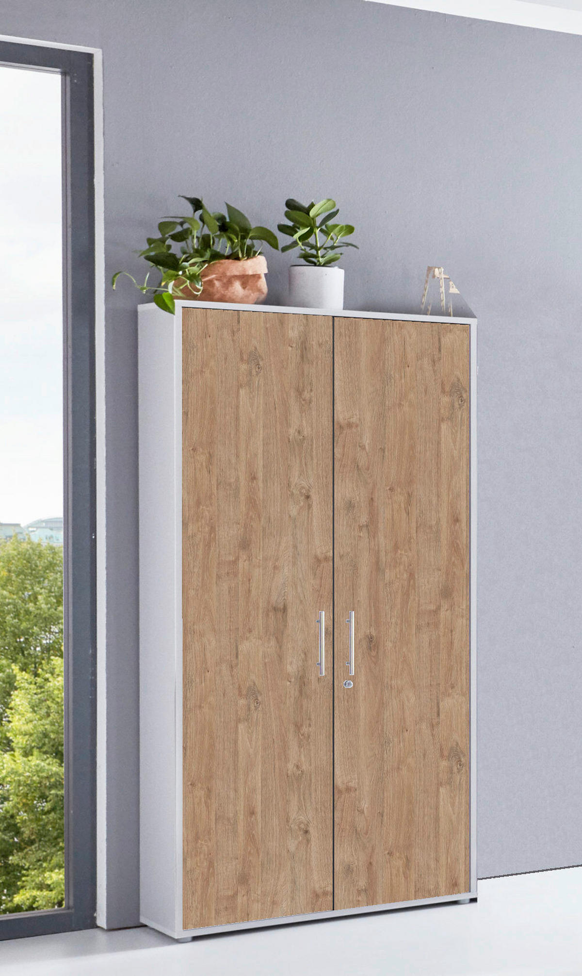 AKTENSCHRANK Grau, Eichefarben  - Eichefarben/Grau, MODERN, Holzwerkstoff (168,8/185,6/33cm) - MID.YOU