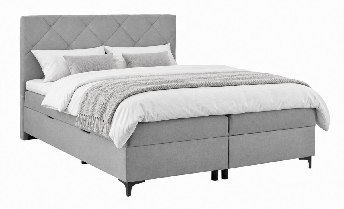 BOXBETT 180/200 cm,  in Grau, Bettkasten, Topper, H3 + H3 = fest  - Schwarz/Grau, MODERN, Holz/Textil (180/200cm) - MID.YOU