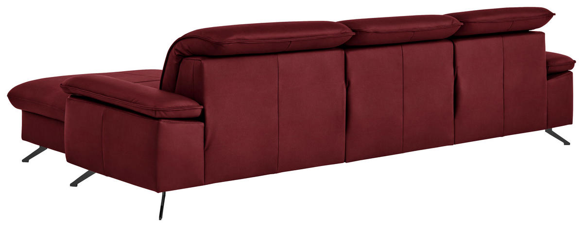 ECKSOFA  Echtleder Bordeaux  - Bordeaux/Schwarz, Design, Leder/Metall (307/169cm) - Beldomo Premium
