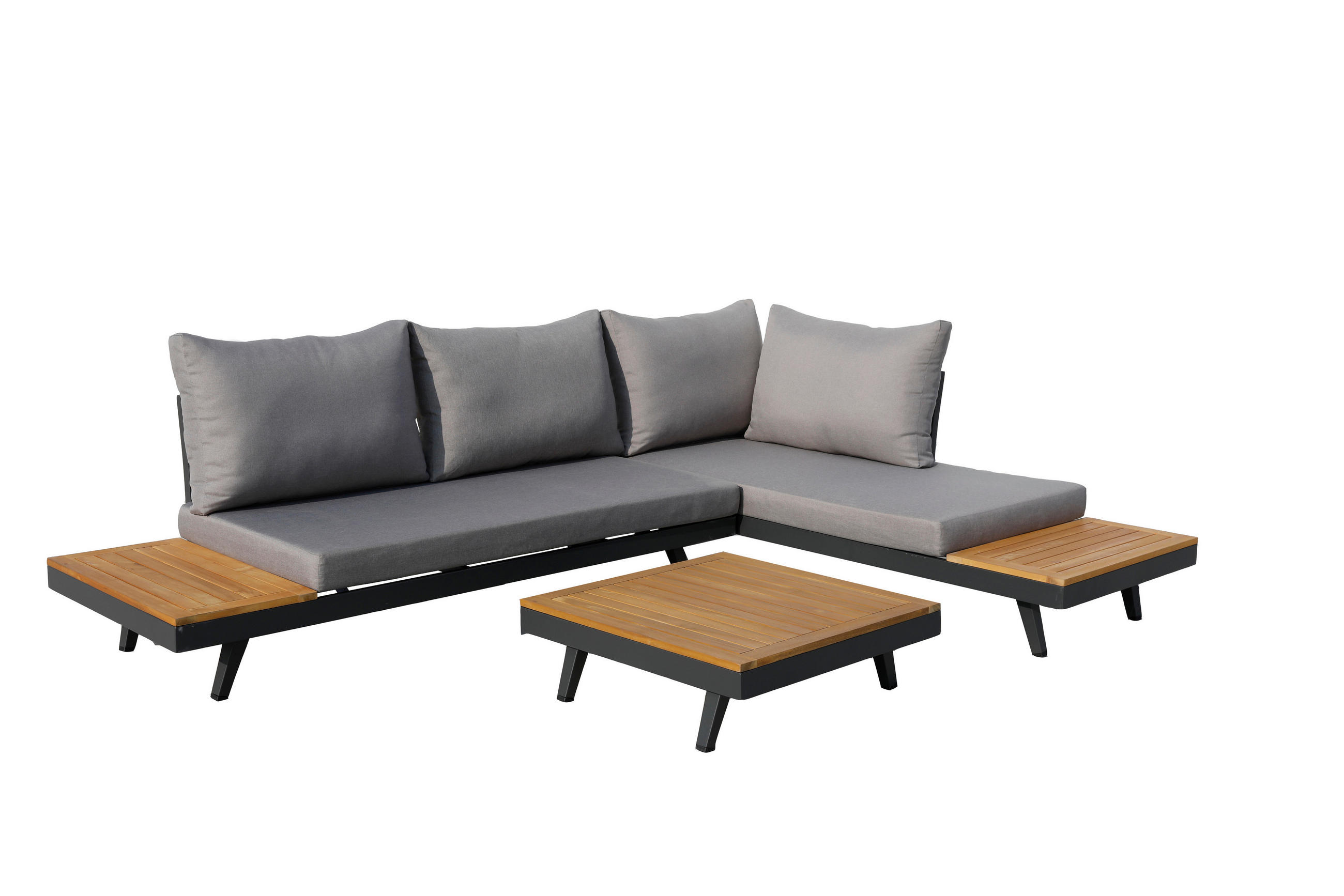 LOUNGEGARNITUR 175/175 cm Akazie Aluminium  - Anthrazit/Silberfarben, Basics, Holz/Textil (175/175cm) - Gardenson
