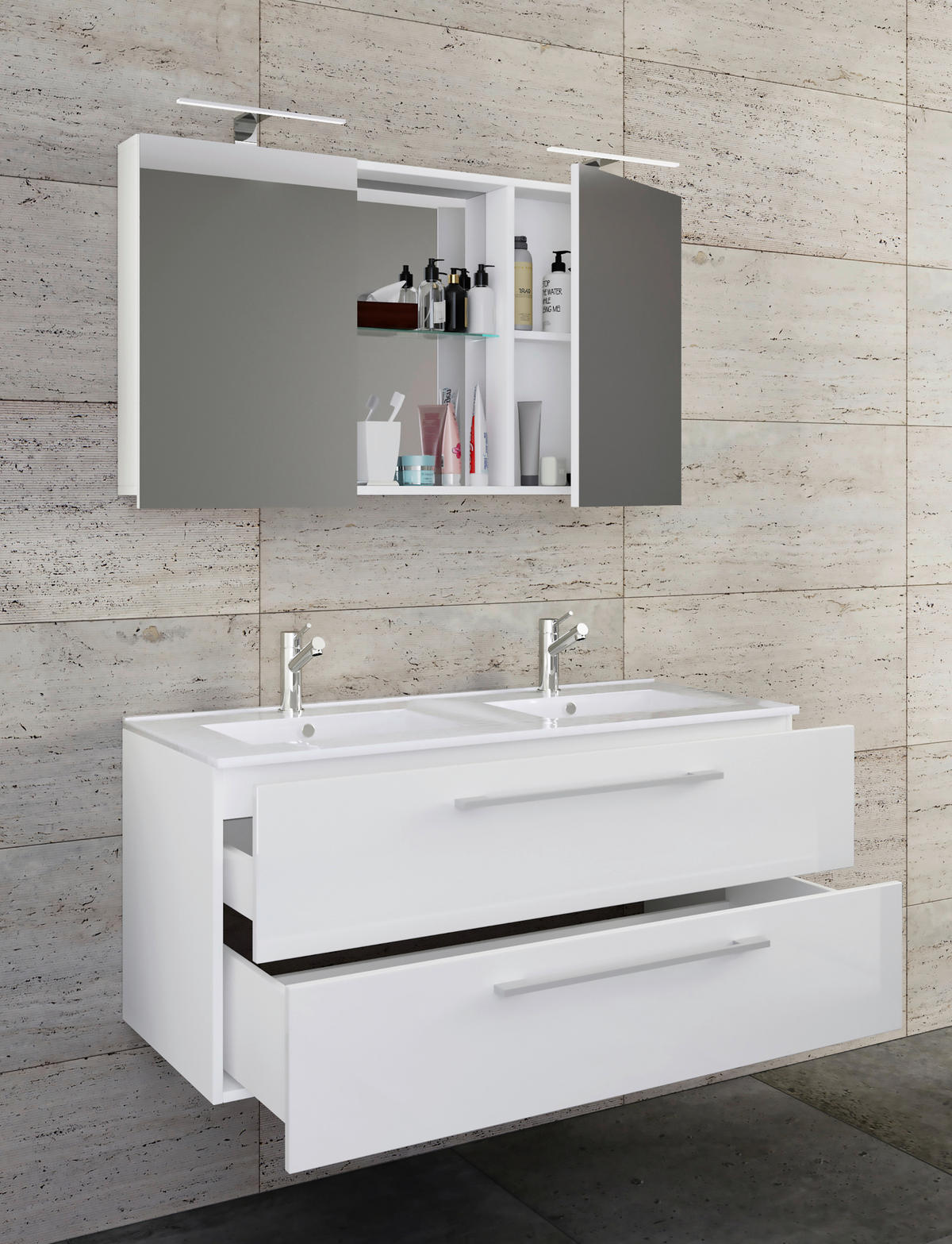 BADEZIMMER 3-teilig  in 112 cm  - Alufarben/Weiß, MODERN, Keramik/Holzwerkstoff (112cm) - MID.YOU