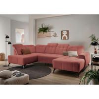 WOHNLANDSCHAFT SANO Koralle Cord  - Koralle/Schwarz, MODERN, Textil/Metall (200/337/180cm) - Livetastic