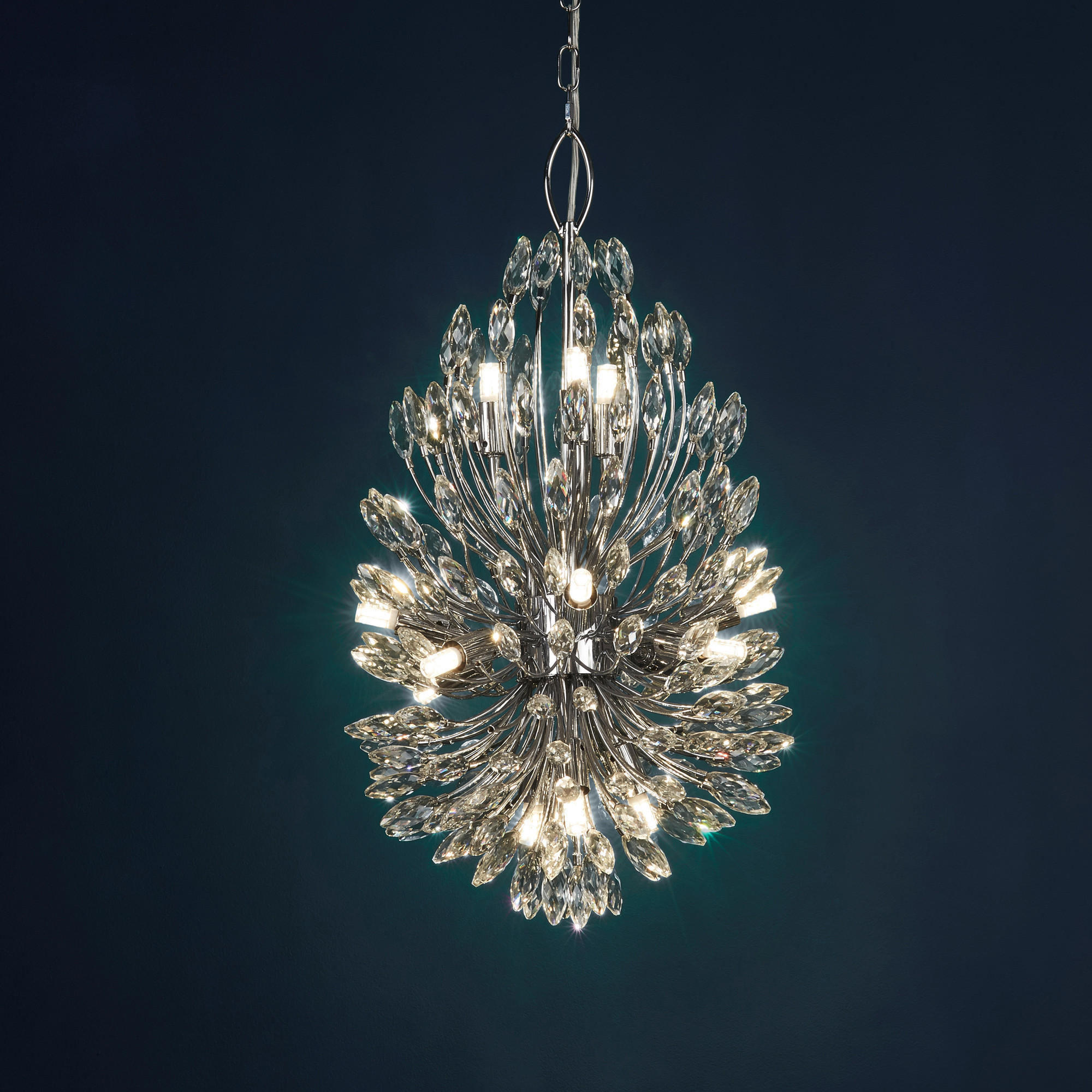 KRISTALL-HÄNGELEUCHTE 64/37/37 cm   - Chromfarben/Klar, Design, Glas/Metall (64/37/37cm) - Searchlight