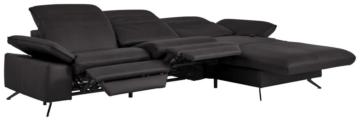 ECKSOFA  Echtleder Schwarzbraun  - Schwarzbraun/Schwarz, Design, Leder/Metall (307/169cm) - Beldomo Premium