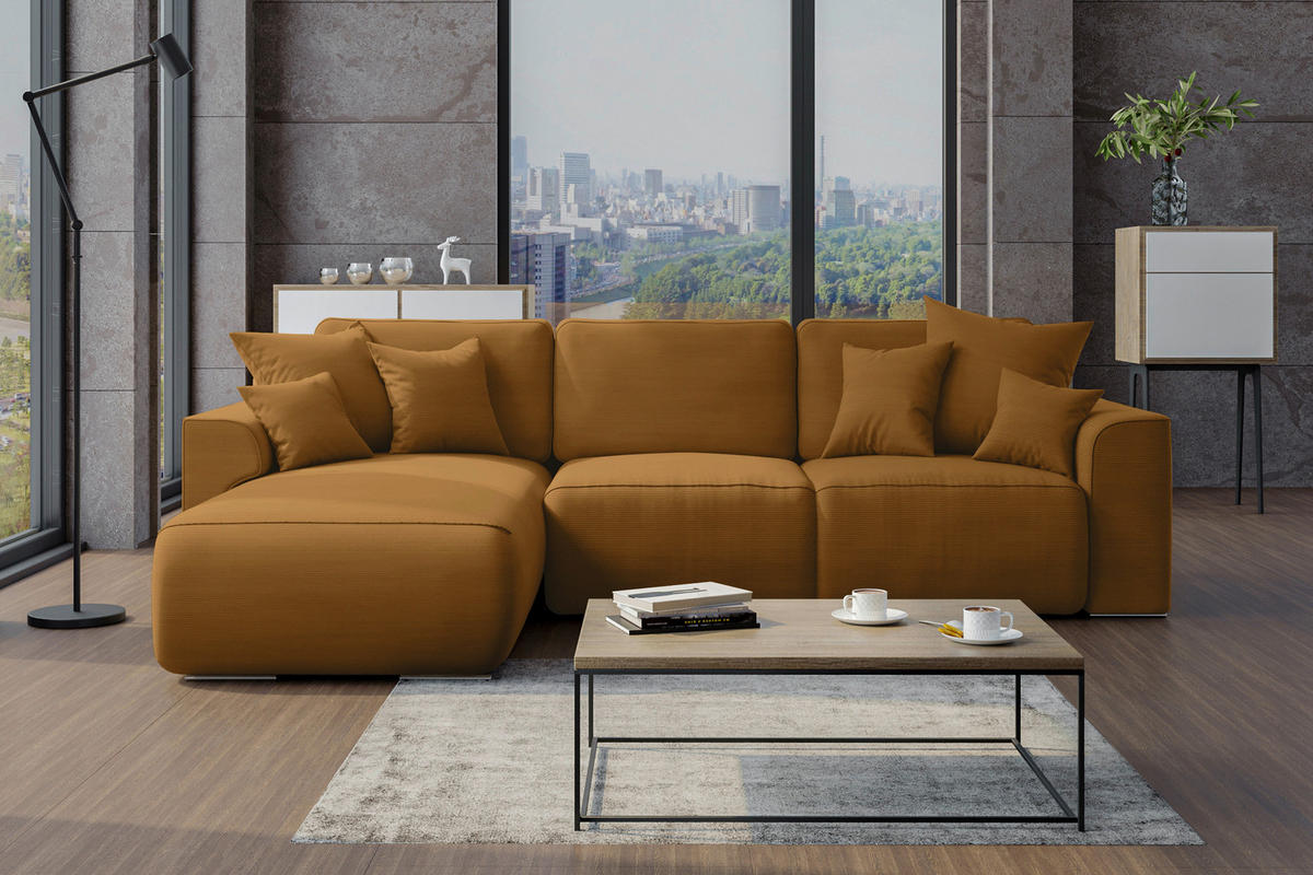 ECKSOFA in Cord Rostfarben  - Chromfarben/Rostfarben, Konventionell, Kunststoff/Textil (195/293cm) - MID.YOU