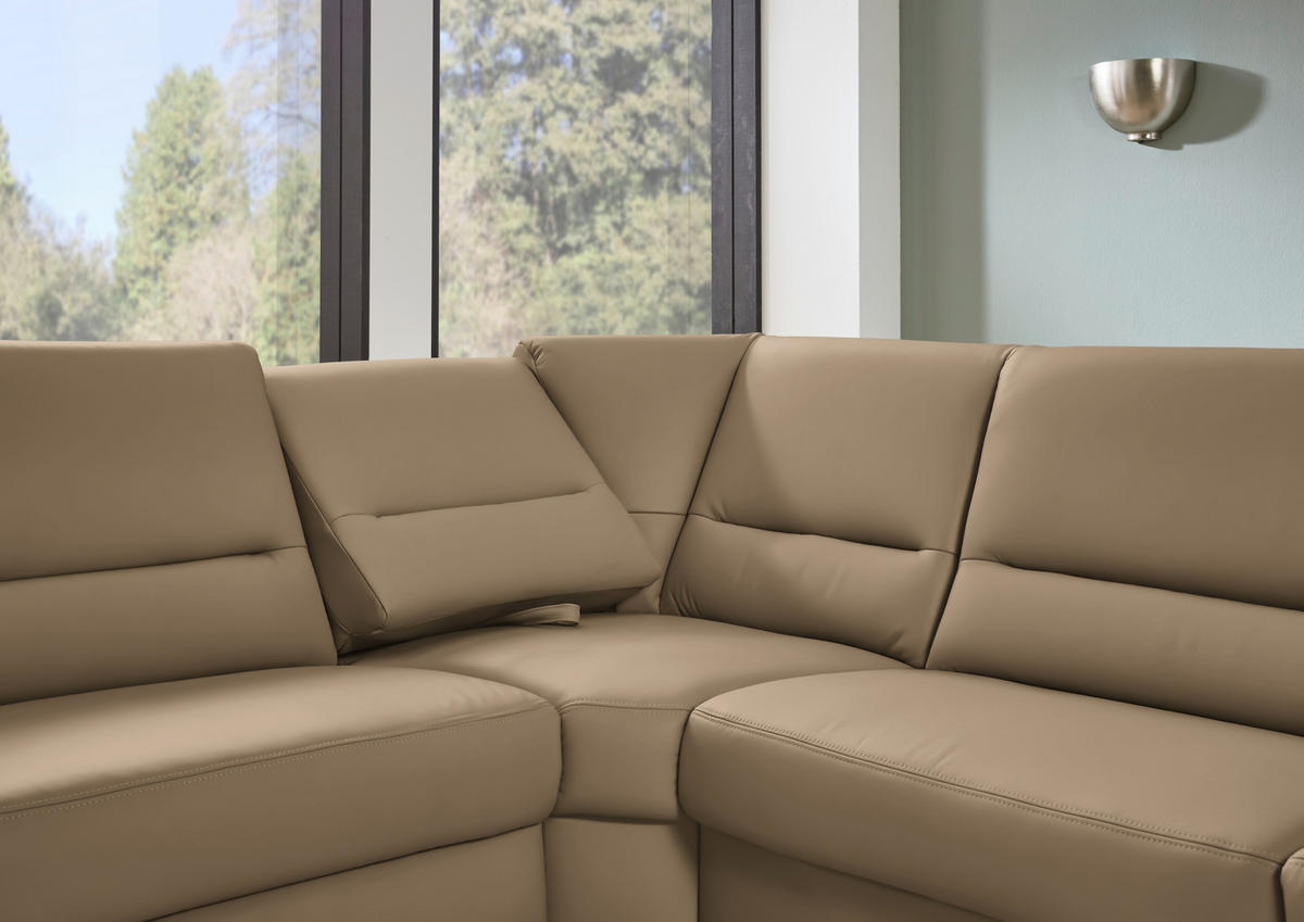 ECKSOFA  in Echtleder Cappuccino  249/290 cm  - Schwarz/Cappuccino, KONVENTIONELL, Leder/Metall (249/290cm) - Beldomo Premium
