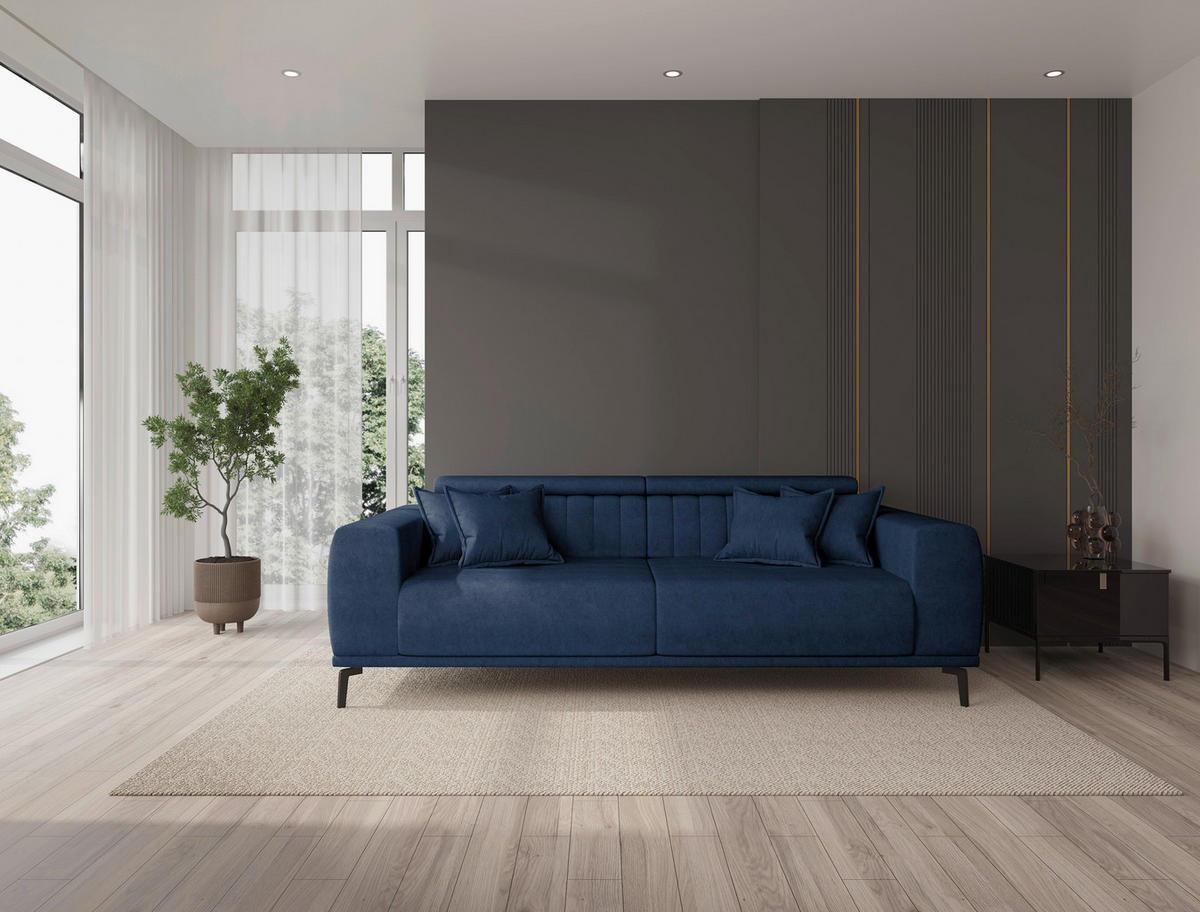 3-SITZER-SOFA Webstoff Dunkelblau  - Schwarz/Dunkelblau, KONVENTIONELL, Textil/Metall (240/80/110cm) - Carryhome