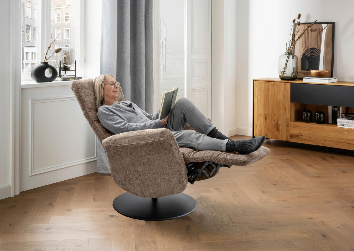 RELAXSESSEL LATINA Kopfteilverstellung, Fußteilverstellung, Rücken echt    - Anthrazit/Schwarz, MODERN, Textil/Metall (72/118/85-165cm) - Livetastic