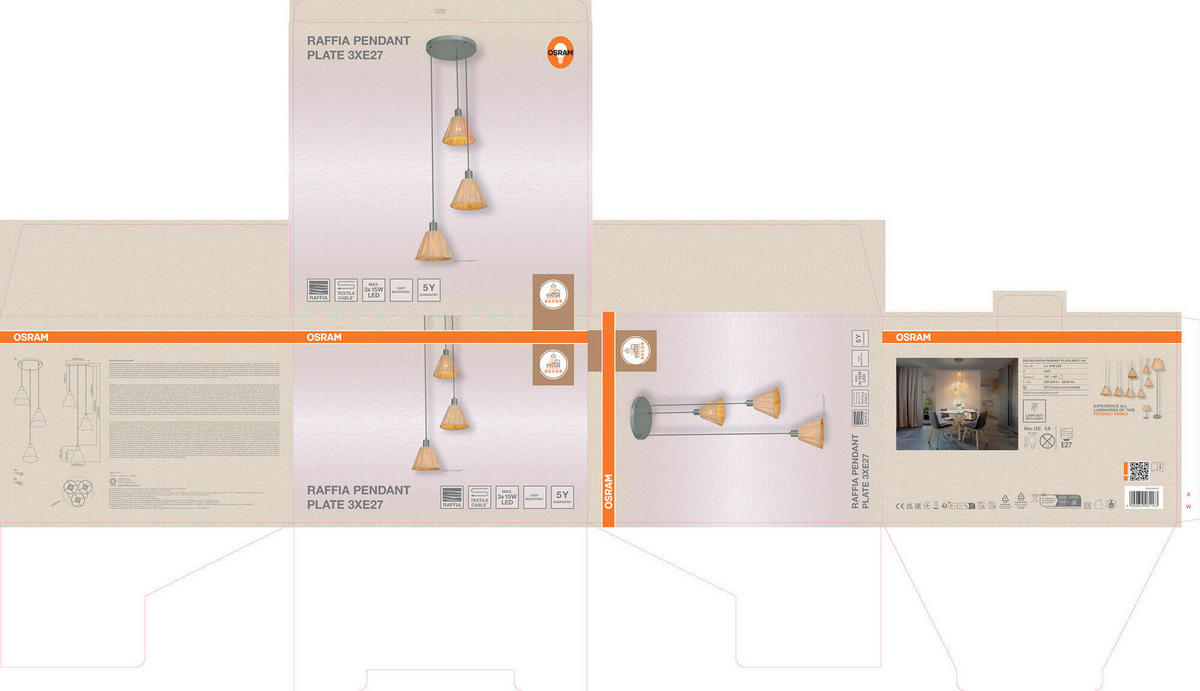 HÄNGELEUCHTE 43/125 cm  - Natur, Naturmaterialien/Metall (43/125cm) - Osram