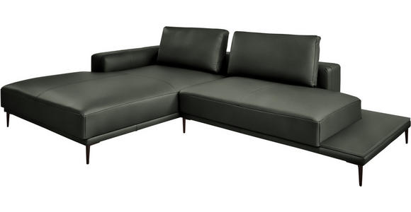 ECKSOFA  in Echtleder Anthrazit  201/304 cm  - Anthrazit/Schwarz, Design, Leder/Metall (201/304cm) - Belluti