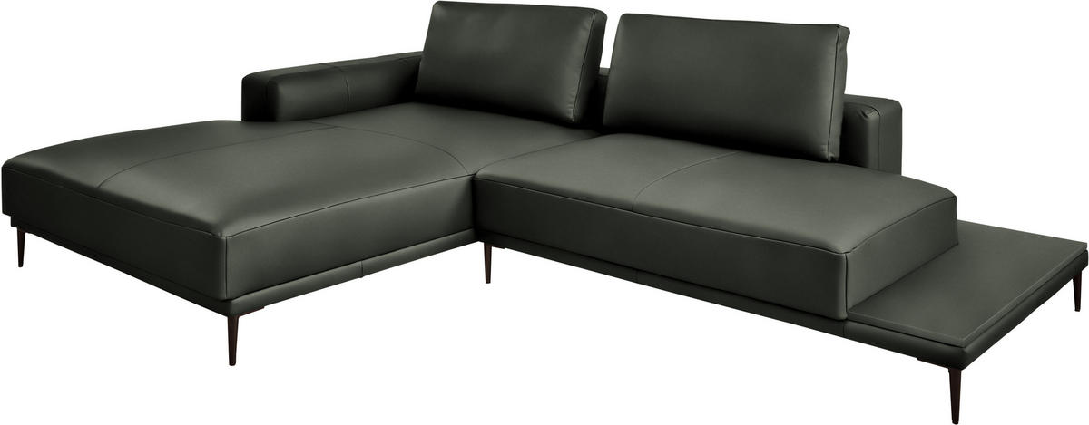 ECKSOFA Echtleder Anthrazit  - Anthrazit/Schwarz, Design, Leder/Metall (201/304cm) - Belluti