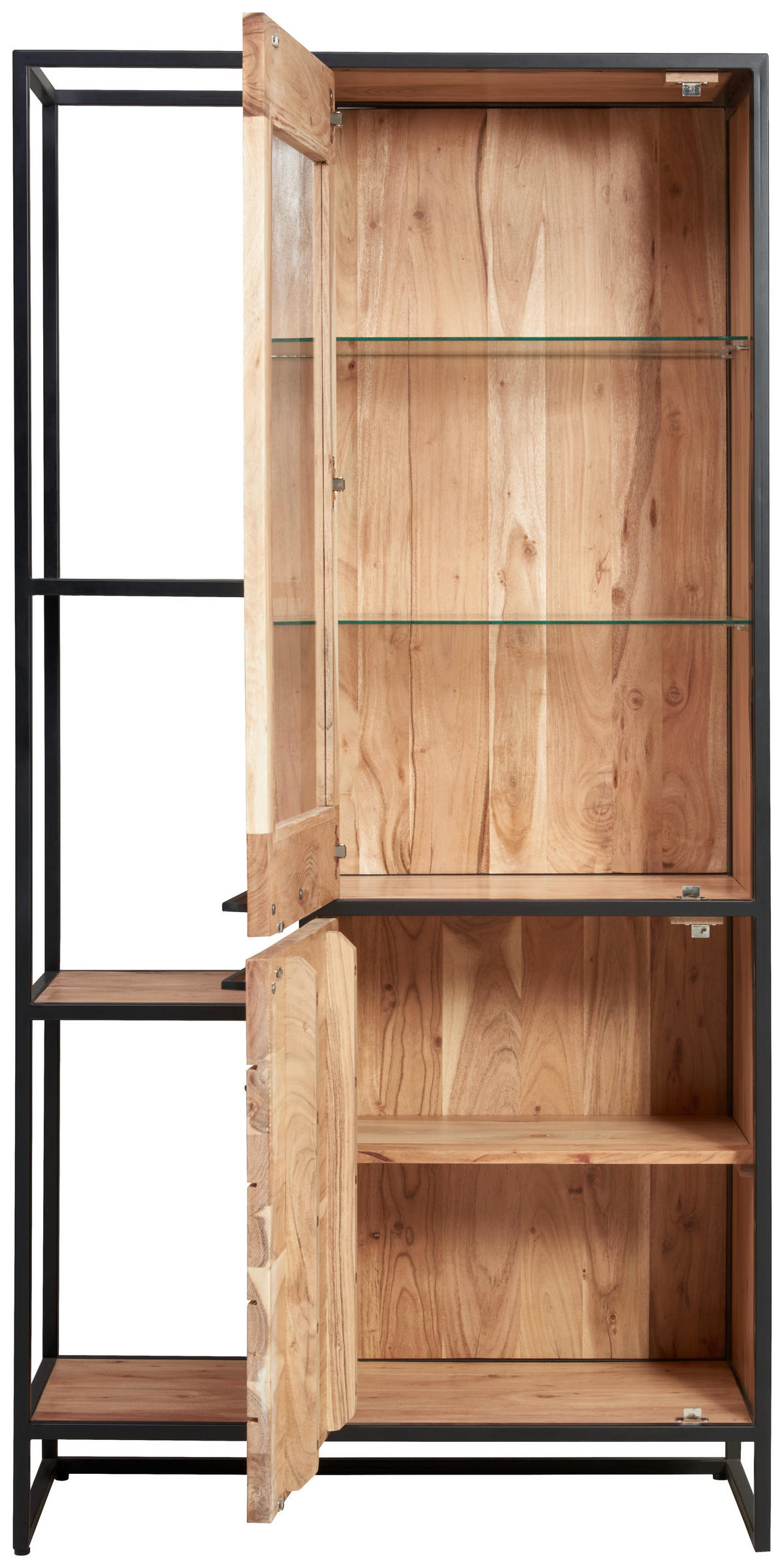 VITRINE in massiv Akazie Honig, Schwarz  - Schwarz/Honig, Design, Glas/Holz (93/184/42cm) - MID.YOU