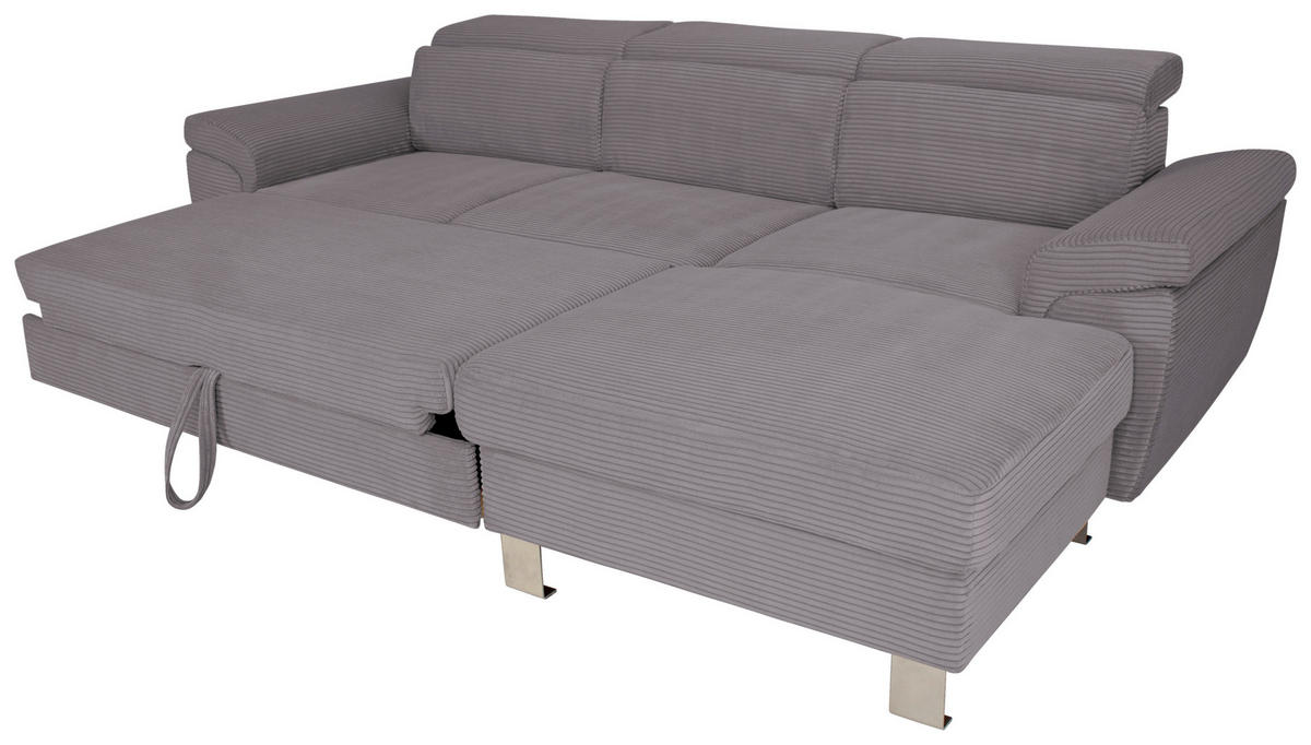 ECKSOFA in Cord Dunkelgrau  - Dunkelgrau/Silberfarben, Design, Textil/Metall (250/167cm) - Xora