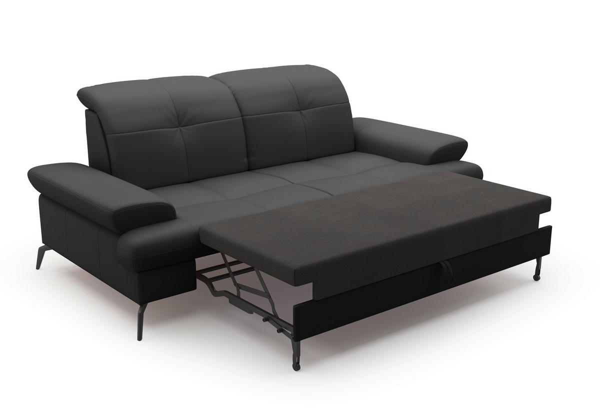 2,5-SITZER Kombination Echtleder/Stoff Vliesstoff Schwarz  - Schwarz, KONVENTIONELL, Leder/Textil (202/90/122cm) - Sit & More