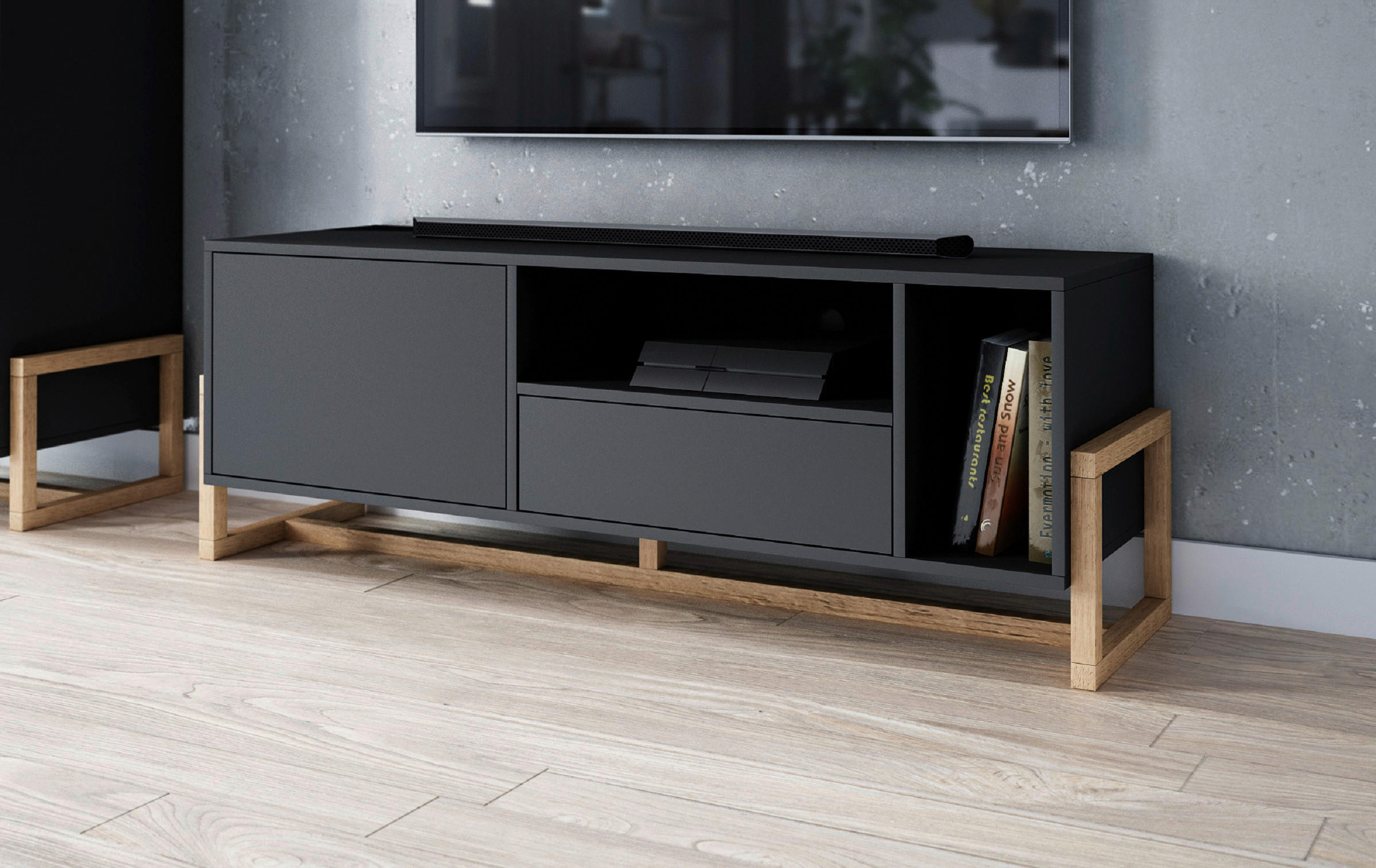 TV-ELEMENT 139,2/48,9/42 cm  - Buchefarben/Schwarz, Design, Holz/Holzwerkstoff (139,2/48,9/42cm) - MID.YOU