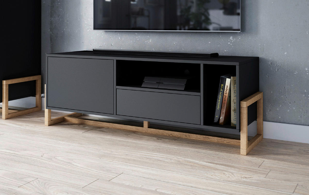 TV-ELEMENT 139,2/48,9/42 cm  - Buchefarben/Schwarz, Design, Holz/Holzwerkstoff (139,2/48,9/42cm) - MID.YOU